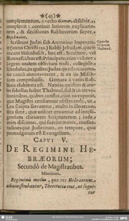 Caput V. De Regimine Hebraeorum; Secundo de Magistratibus