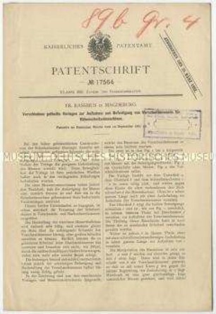Patentschrift einer Vorrichtung zur Aufnahme von Rübenschnitzelmessern, Patent-Nr. 17564