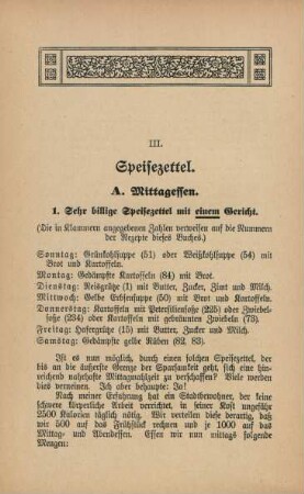 III. Speisezettel
