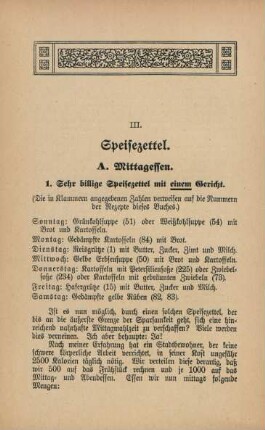 III. Speisezettel