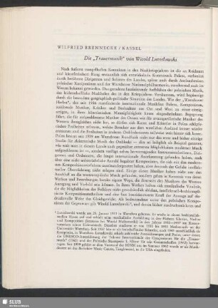 Die „Trauermusik“ von Witold Lutosławski