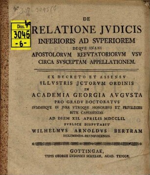 De Relatione Jvdicis Inferioris Ad Svperiorem Deqve Inani Apostolorvm Refvtatoriorvm Vsv Circa Svsceptam Appellationem