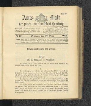 No.70, Mittwoch, den 26. März 1919