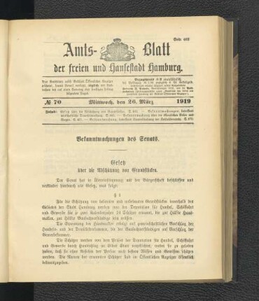 No.70, Mittwoch, den 26. März 1919