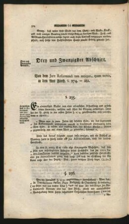 Drey und Zwanzigster Abschnitt. Von dem Jure Reformandi tam antiquo, quam novo, in dem Amt Fürth