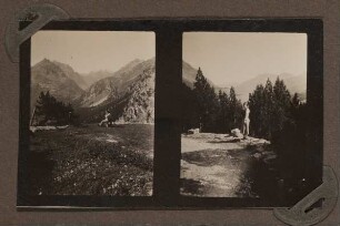 Doppelabzug: Christiane und Heinrich Zimmer in Berglandschaft in Sils Maria, Herbst 1932