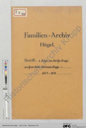 Schreiben von Bertha Krupp an ihren Vater an Hermann Krupp