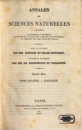 Annales des sciences naturelles. Zoologie. 10. 1838