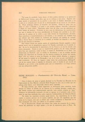Rene Boggio: "Fundamentos del Derecho Rural", Lima 1943