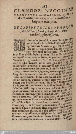 CLANGOR BUCCINAE TRACTATUS MIRABILIS, SIMUL & attentissimus, ex quadam vetustissima scriptura excerptus.