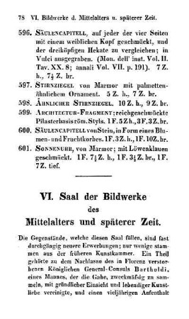 VI. Saal der Bildwerke des Mittelalters und späterer Zeit