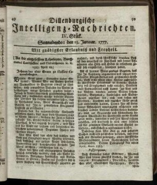 IV. Stück. Sonnabends: den 25. Januar 1777.