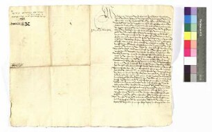 Johannes, Abt zu Amorbach, bekennt, daß Graf Kraft von Hohenlohe ihn gebeten hätte den Weiler Criesbach zu verkaufen.