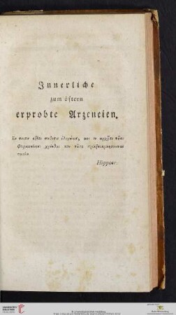 Innerliche zum öftern erprobte Arzeneien