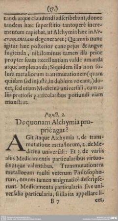 Punct. 2. De quonam Alchymia propriè agat?