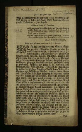 [Aktenauszüge zum Kölner Stapelrecht]