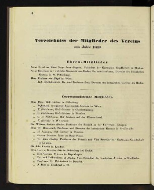 Verzeichniss der Mitglieder des Vereins vom Jahre 1839.