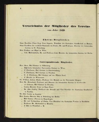 Verzeichniss der Mitglieder des Vereins vom Jahre 1839.
