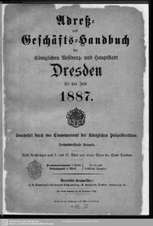 33.1887: Adreß- und Geschäfts-Handbuch der königlichen Residenz- und Hauptstadt Dresden