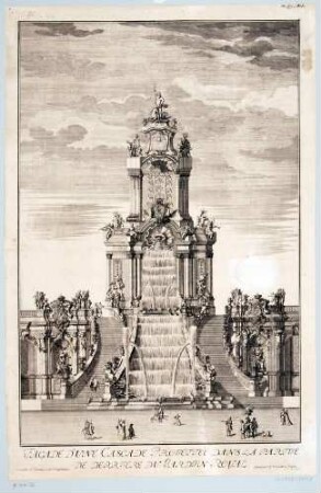 Der Zwinger in Dresden, geplanter großer Kaskadenbrunnen, Aufriss aus dem Kupferstichwerk zum Dresdner Zwinger von Matthäus Daniel Pöppelmann