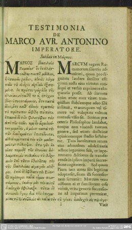 Testimonia De Marco Aur. Antonino Imperatore