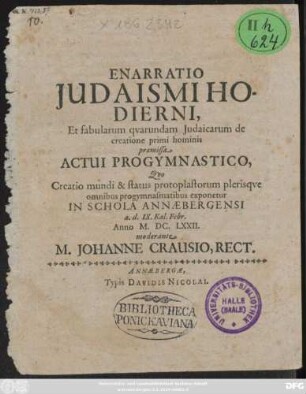 Enarratio Judaismi Hodierni, Et fabularum quarundam Judaicarum de creatione primi hominis