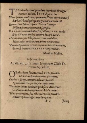 Ad affinem carissimum Iohannem Glich Fr. iterum Sponsum.