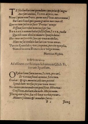 Ad affinem carissimum Iohannem Glich Fr. iterum Sponsum.