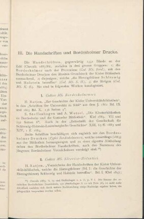 III. Die Handschriften und Bordesholmer Drucke.