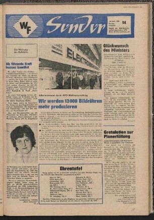 Betriebszeitung 'WF-Sender', Nr.14/1972 (14. April 1972)