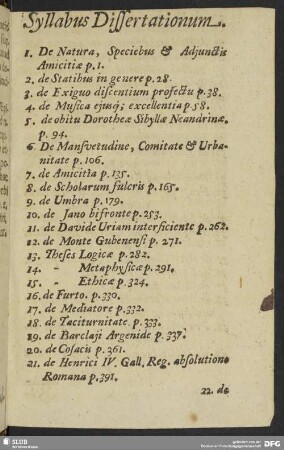 Syllabus Dissertationum