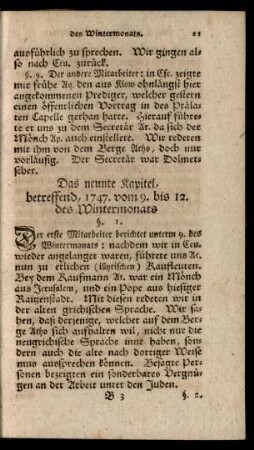 Das neunte Kapitel, betreffend 1747. vom 9. bis 12. des Wintermonats
