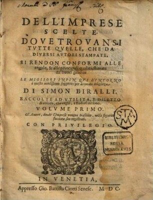 Dell'Imprese Scelte Dove Trovansi Tvtte Qvelle, Che Da Diversi Avtori Stampate, Si Rendon Conformi Alle regole, & alle principali qualità : stimati da' buon giudizi ..., 1