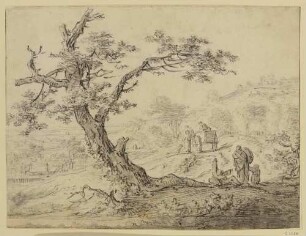 Die Bettlerfamilie auf der Anhöhe neben knorrigem Baum