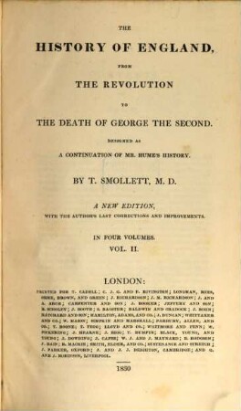 The history of England, from the revolution to the death of George the second : designed as a continuation of Mr. Humes History ; in four volumes. 2