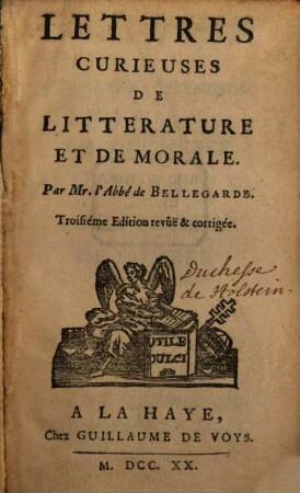 Lettres curieuses de litterature et de morale