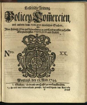 Nro. XX, Montags, den 18. May 1744