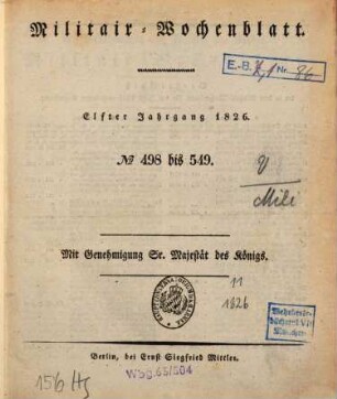 Militär-Wochenblatt : unabhängige Zeitschrift für die deutsche Wehrmacht. 11. 1826