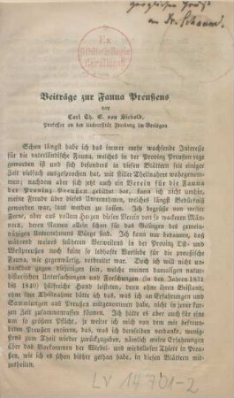 Beiträge zur Fauna Preußens