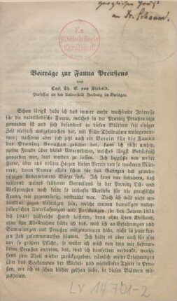Beiträge zur Fauna Preußens