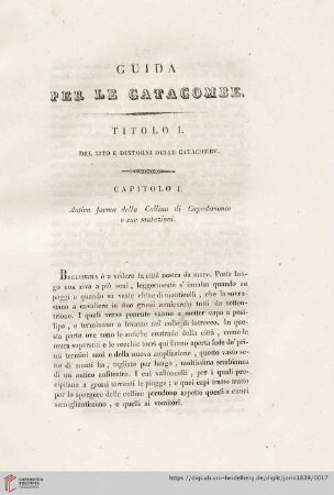 Titolo I: Del sito e dintorni delle Catacombe
