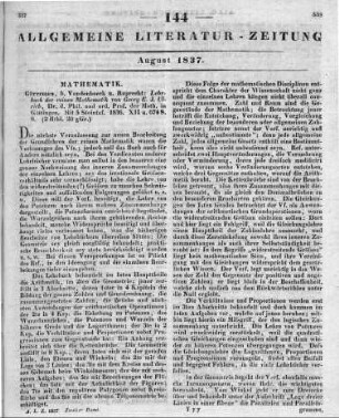 Ulrich, G. K. J.: Lehrbuch der reinen Mathematik. Göttingen: Vandenhoeck & Ruprecht 1836