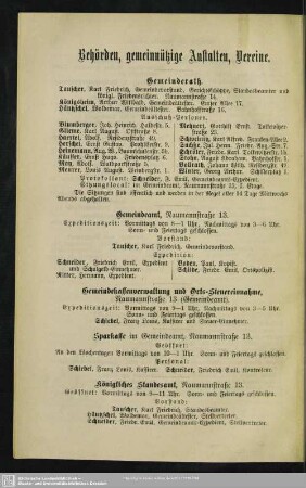 Behördenverzeichnis : Behörden, gemeinnützige Anstalten, Vereine
