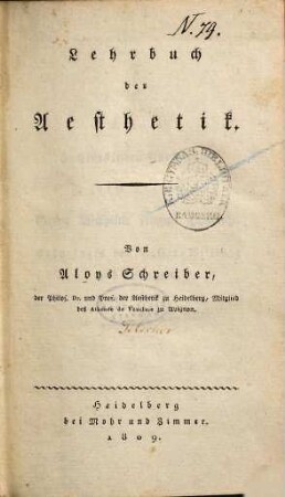 Lehrbuch der Aesthetik