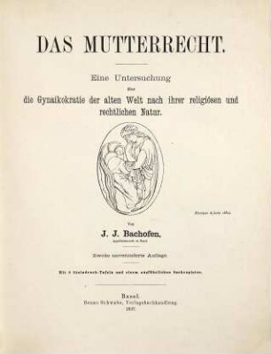 Das Mutterrecht : eine Untersuchung über die Gynaikokratie der alten Welt nach ihrer religiösen und rechtlichen Natur