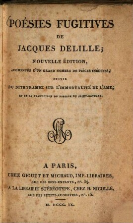 Poésies fugitives de Jacques Deville : suivie du dithyrambe sur l'immortalité de l'âme et de la traduction du passage du Saint-Gothard