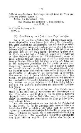 Einrichtung und Inhalt der Schulberichte : [V. Elementarschulwesen]
