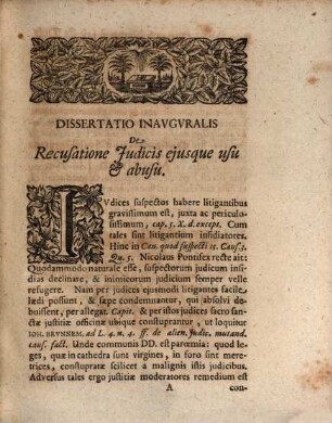 Diss. inaug. iur. de recusatione iudicis, eiusque usu et abusu