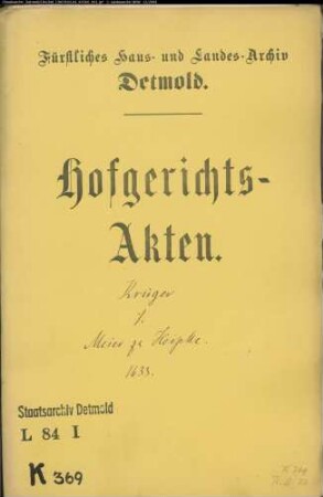 Krüger, Johann zu Herford gegen Henrich Meier zu Heipke - Schuldforderung