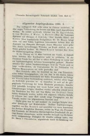 Allgemeine Angelegenheiten 1888. I.